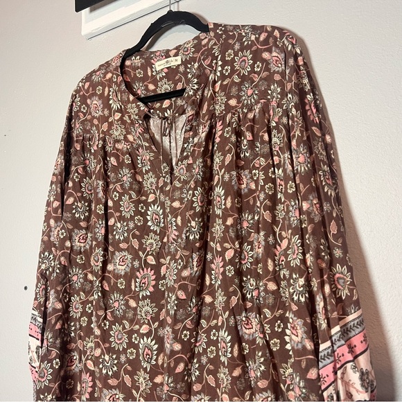 Natural Life Mini Dress Tunic Floral Brown Pink Boho Size Medium - Picture 3 of 10